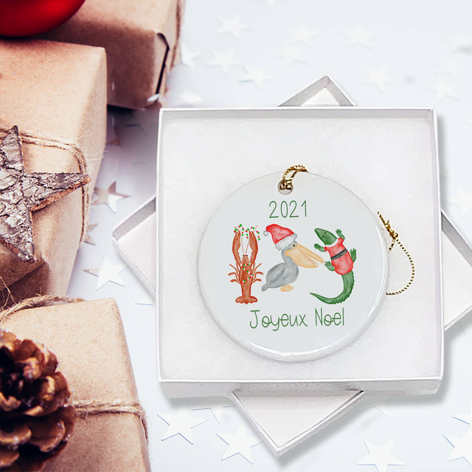 Sew Many Blessings LA - Vente Objets de décoration - Décoration de Noël 2023 | Trio - Écrevisse, alligator, pélican1