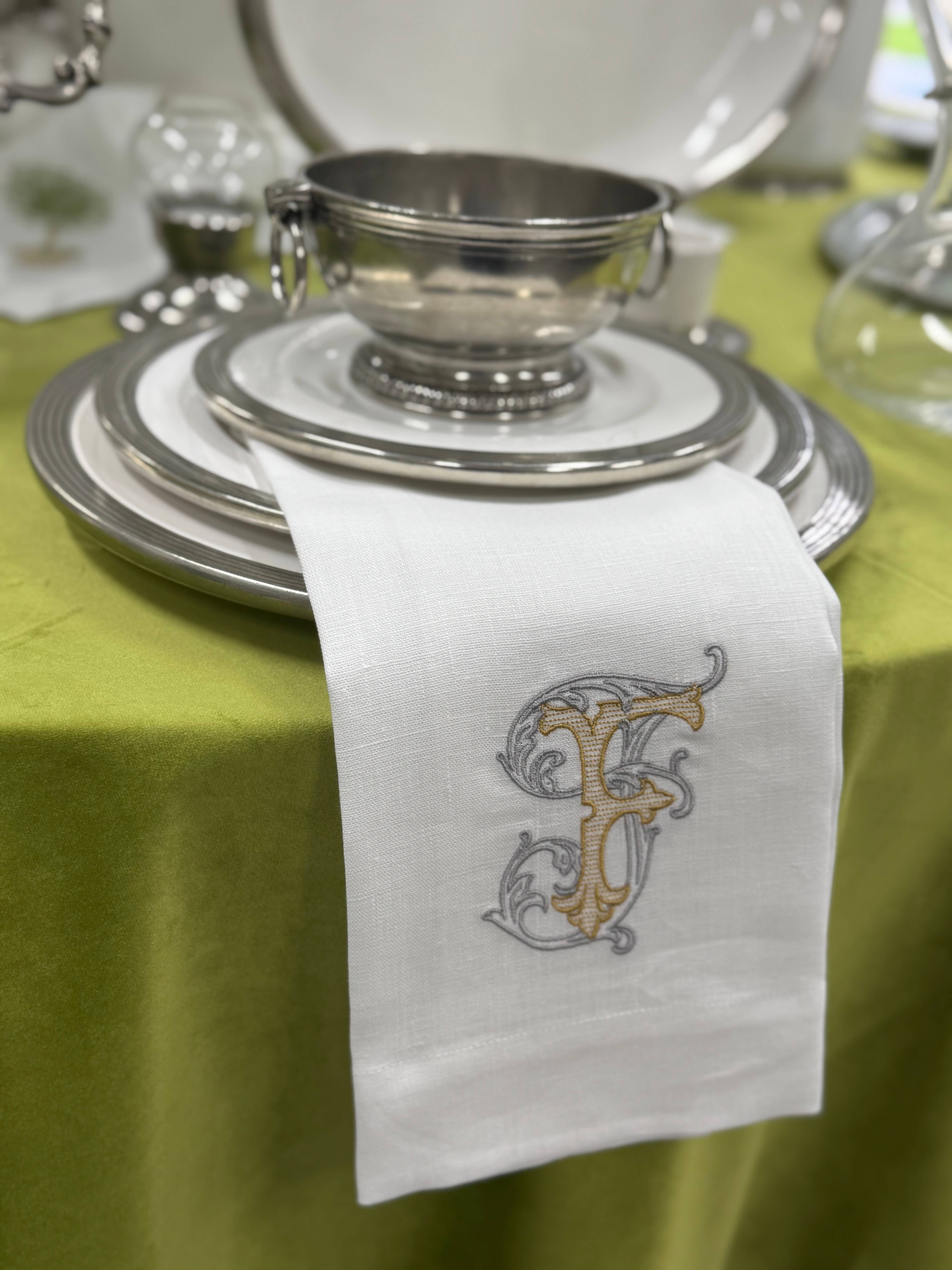 Arte Italica & Crown Linen Designs - Wholesale Tea Towel - Vintage Vine Monogram Linen Towel5