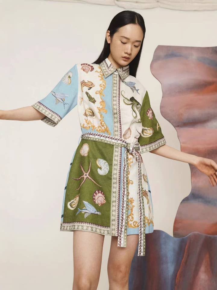 GREEN Casual fashion linen cardigan temperament dress for wholesale on Faire