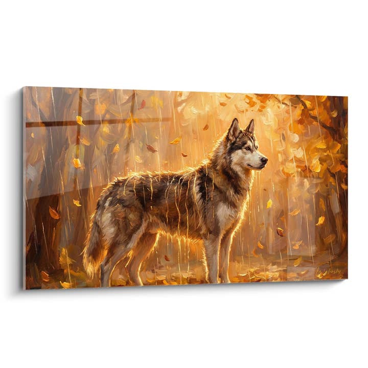 Cuadro Husky Bajo la Lluvia Dorada de Otoño - Luz Dorada - Edición Husky Siberiano para venta al por mayor de Walensky