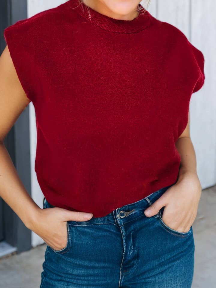 LAS Solid Color Crew Neck Knit Cap Sleeve Sweater (S-XL) for wholesale by LA Society