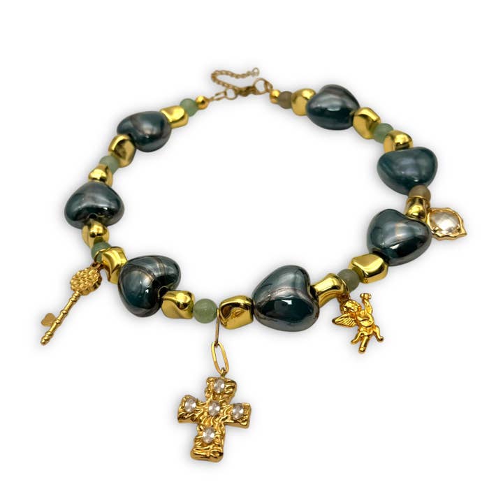 Desejo Cruzado – Colar com Contas de Cerâmica e Vidro, Zircão e Pendentes por atacado de Funk Da Queen