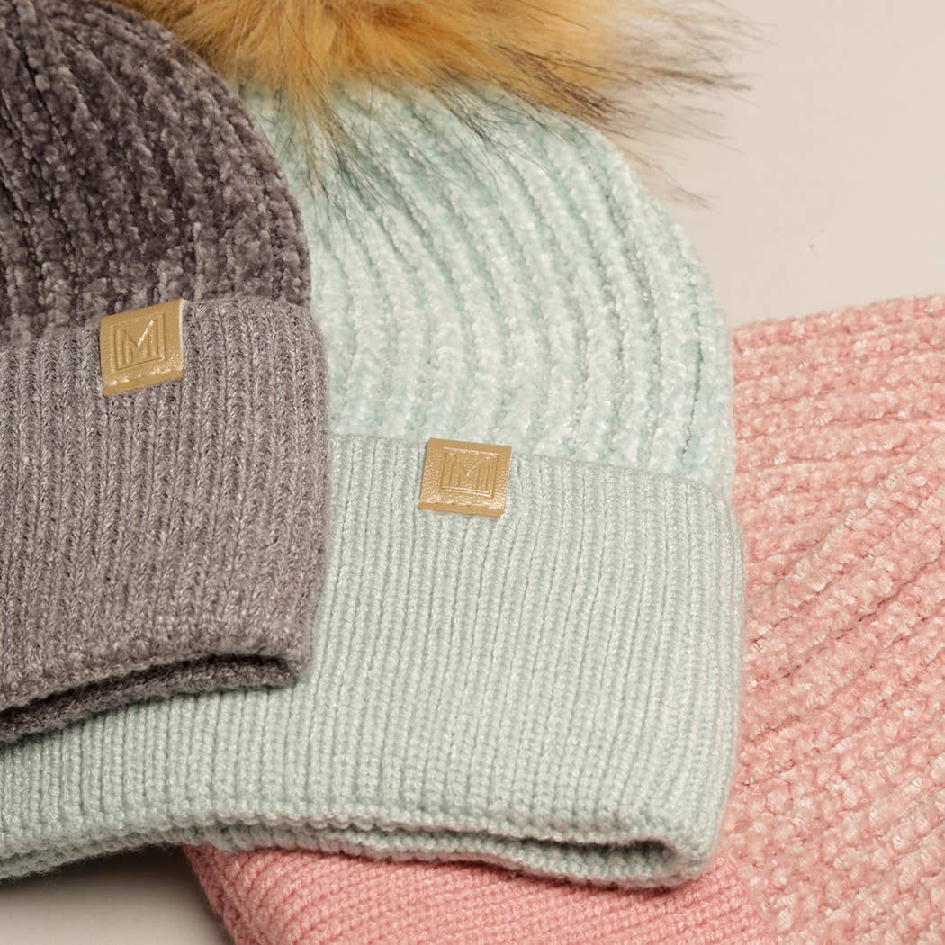 Fashion City - Wholesale Beanie - Women's - Winter Solid Chenille Cuff Beanie with Pom Pom14