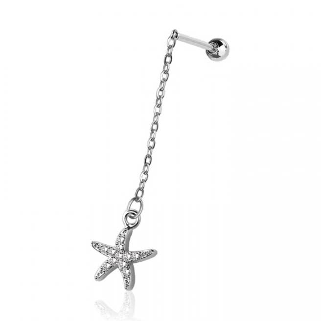 STAR FISH CHAIN 316L SURGICAL STEEL CHAIN CARTILAGE BARBELL for wholesale by CRAVE