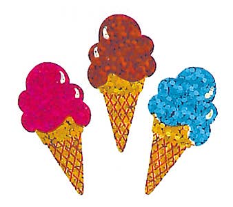Jillson & Roberts - Wholesale Sticker - Ice Cream Cones Stickers - Prismatic Bulk Roll1