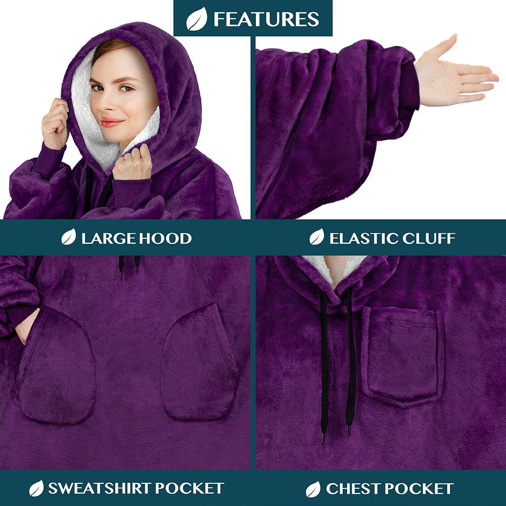 Pavilia - Wholesale Hoodie - Women's - Chest Pocket Sherpa Hoodie Blanket - Patch Pocket (Regular / Long)139