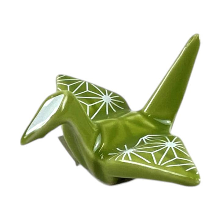 Origami Crane Porcelain Chopsticks Rest 2"L Asanoha Green (12/288) for wholesale by Urban Tokyo