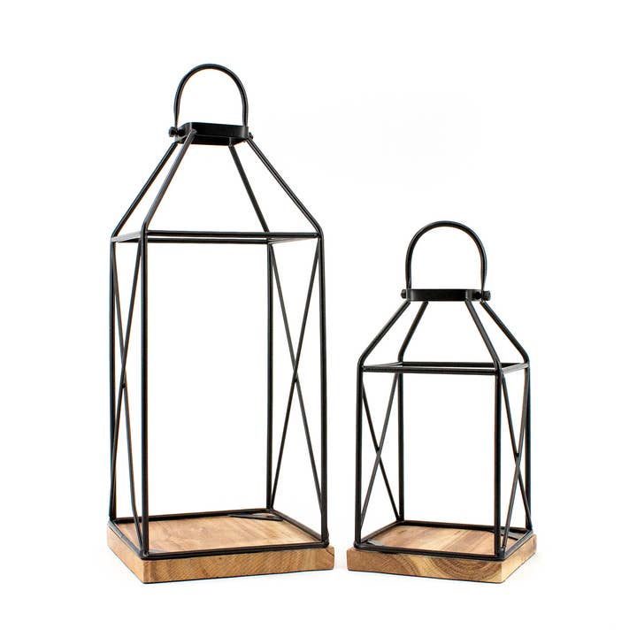 Sæt med 2 lanterner i jern og akacietræ for engroshandel hos WT Collection