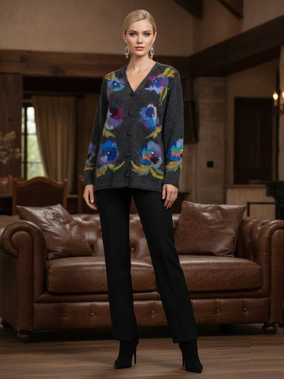 SW-74 Floral Embroidered Alpaca Cardigan for wholesale by PERUVIAN PERFECTION