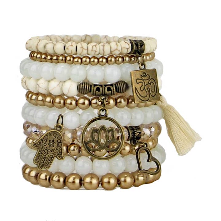 Handgjorda pärlarmband Set i guld och vitt för wholesale av Bohemian Bracelets