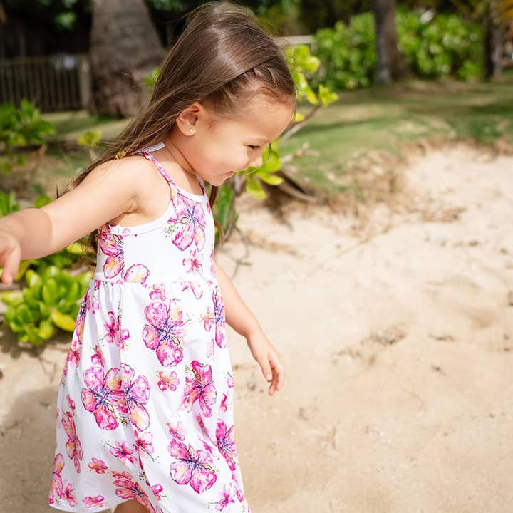 Coco Moon - Wholesale Dress - Kids - Hibiscus Kiss Kids Bamboo Spaghetti Strap Dress