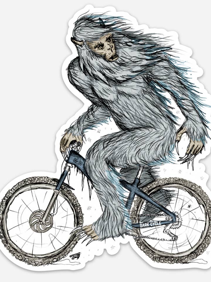 Yeti On A Bicycle Vinyl Sticker for wholesale by Dark Cycle Clothing