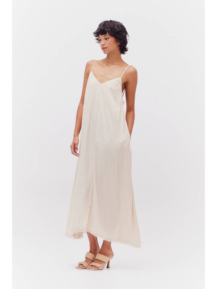 Grade & Gather - Wholesale Dress - Women's - 60951 - RAW EDGE DETAIL SATIN MIDI DRESS