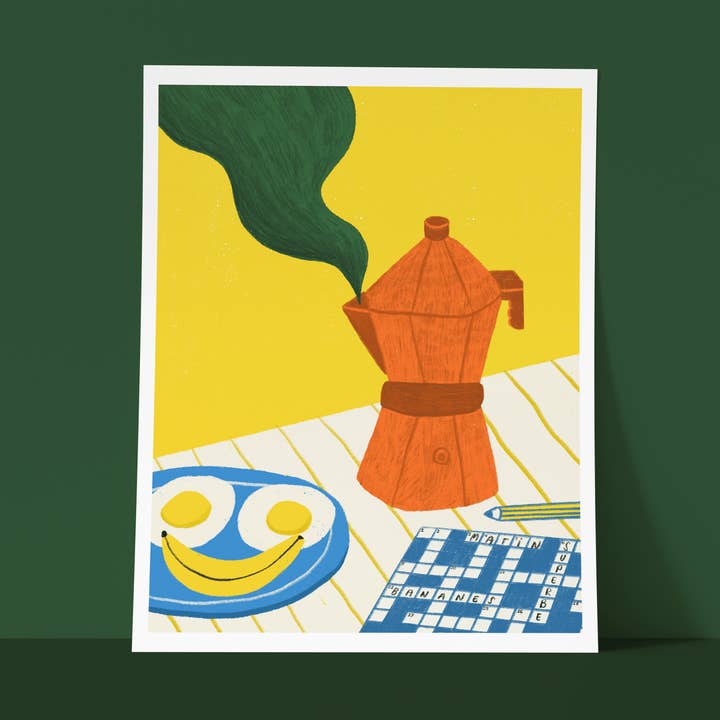 Affiche 'Deux oeufs, banane, mots croisés' for wholesale by Anne-Julie Dudemaine