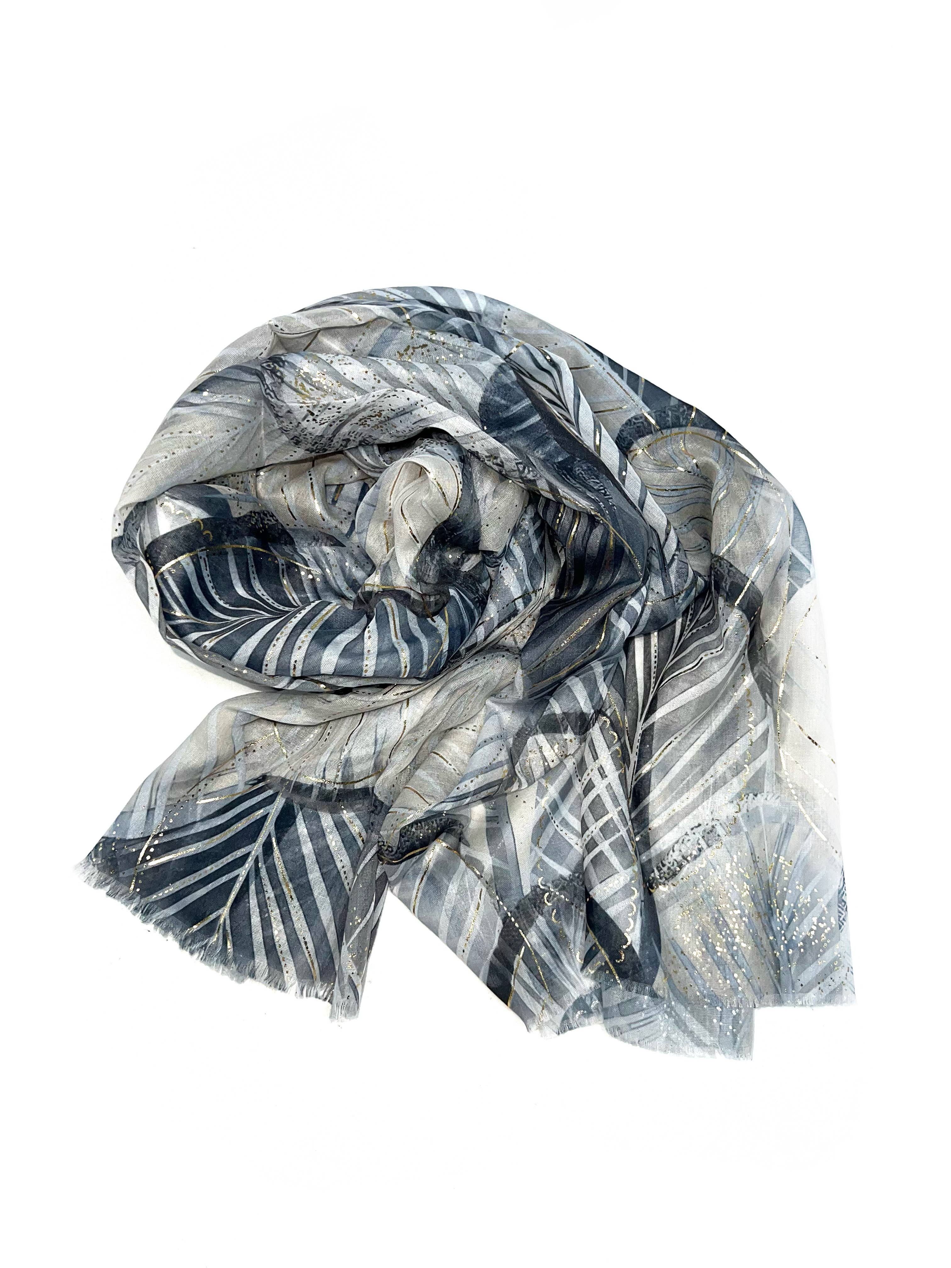 LINETA - Wholesale Head Scarf - Women's - LN-50 Ginkgo pattern scarf with gilding12