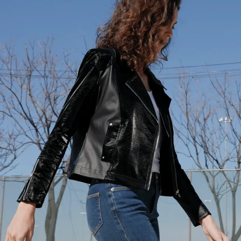 Clara Sunwoo - Wholesale Leather Jacket - Women's - JK225H -Vinyl, Liquid Leather ™ Panel Zip Cuff Pocket Jacket0