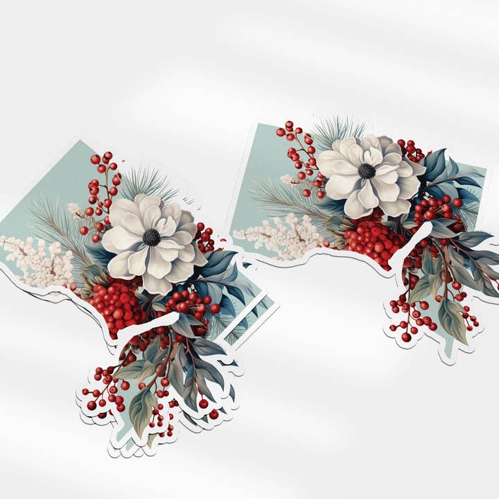 Pegatina de vinilo de flores navideñas de Washington DC | Cuatro Estaciones para venta al por mayor de Paperfinch Design