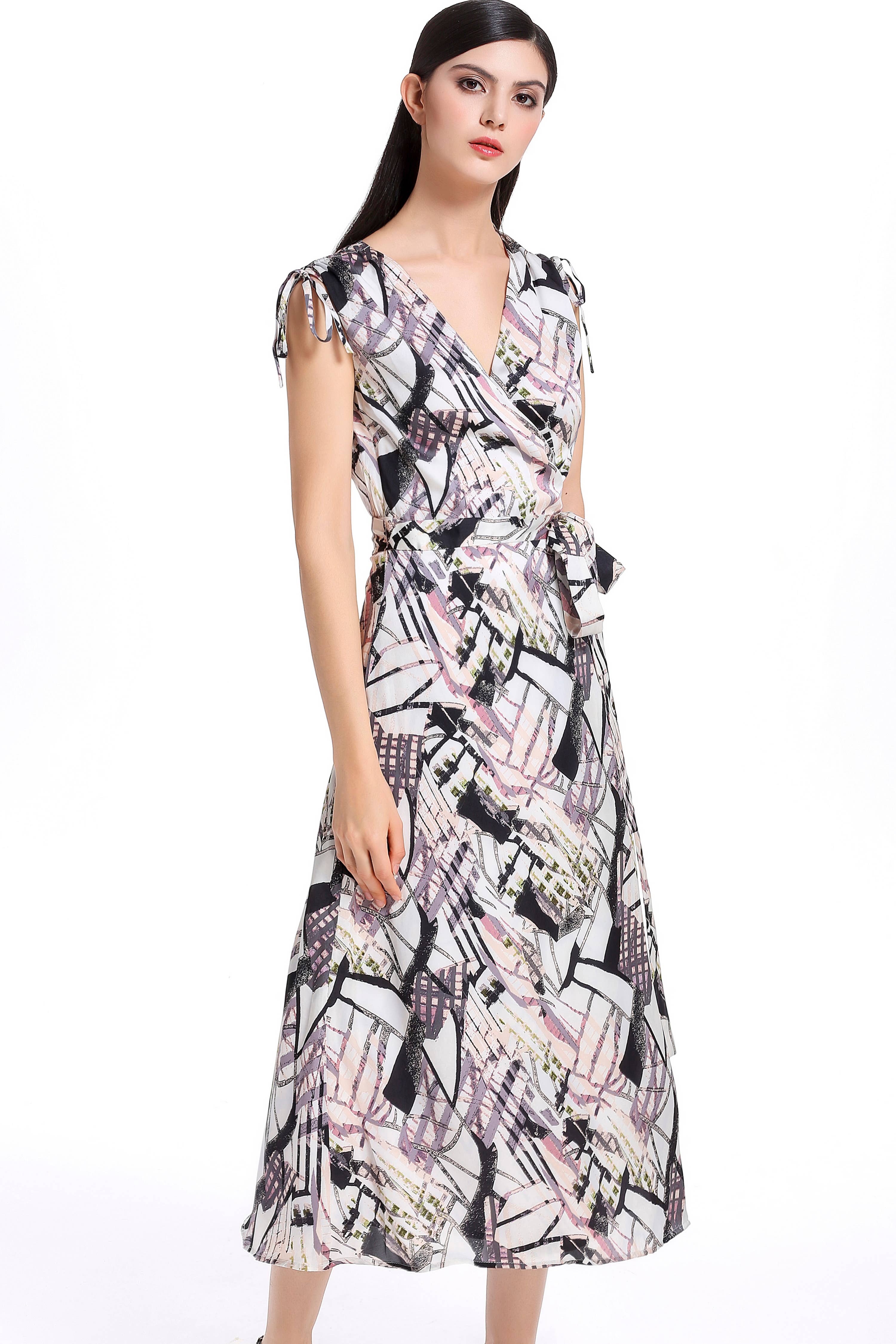 Smart and Joy - Vendita all'ingrosso Vestito - Donna - Abito avvolgente con stampa geometrica2