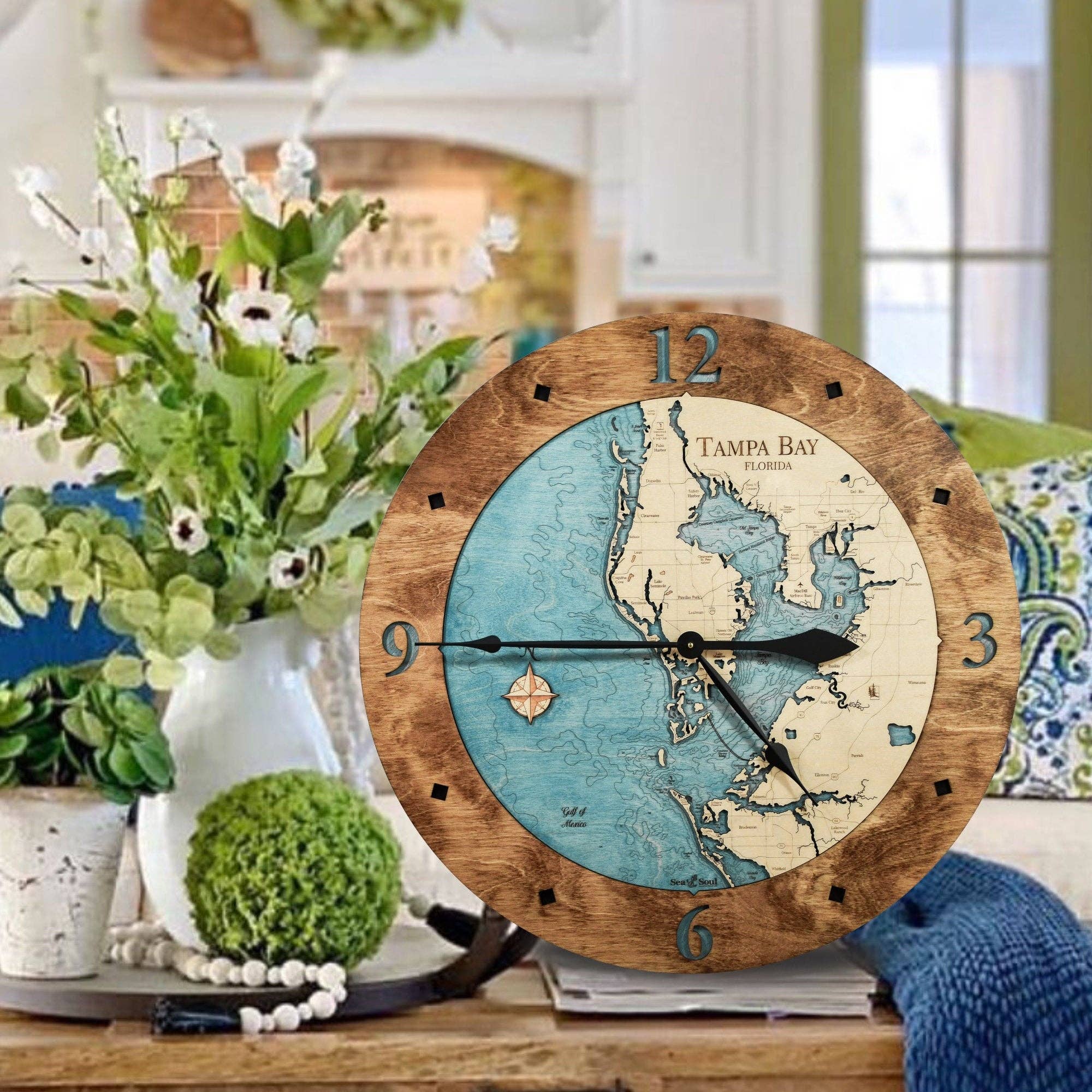 Sea & Soul Nautical Chart Art - Wholesale Map - Tampa Bay Nautical 3D Wood Map Wall Art, Coastal Home Decor24