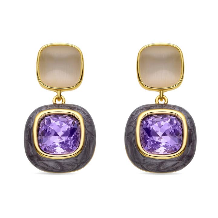 Pendientes de Circonita Amatista acabados en oro amarillo de 18k - Xumas for wholesale by Luxenter