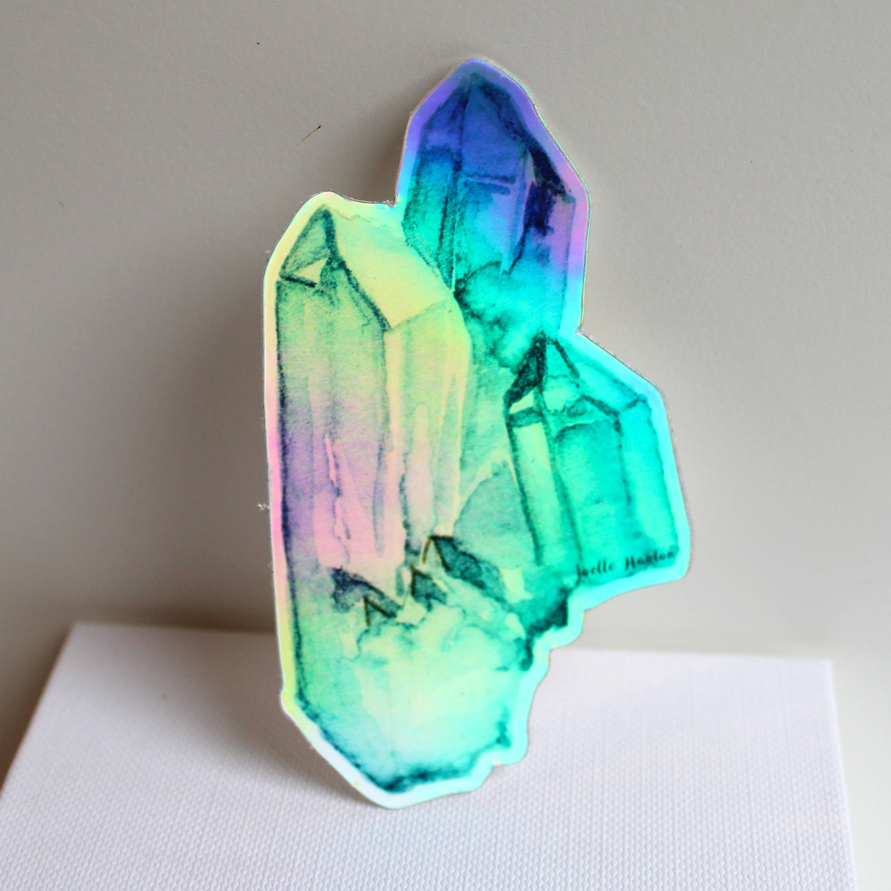 Joelle Hanton Art - Wholesale Sticker - Holographic Vinyl Sticker Turquoise Crystal Watercolor Art1