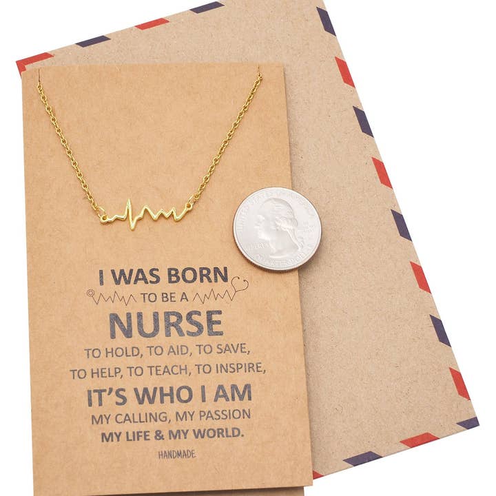 Quan Jewelry - Vendita all'ingrosso Collana con ciondolo/pendaglio - Collana con cardiogramma Macaria, regalo per infermiera14