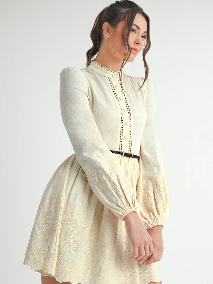 Broderi Langærmet Minikjole for engroshandel hos EB LUXE