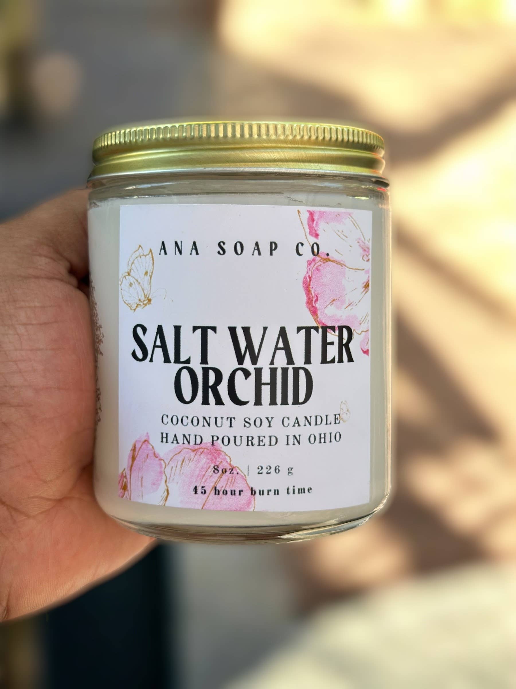 Ana Soap Company - Wholesale Votive Candle - Salt Water Orchid-8oz Clear Glass Coconut Wax Candle  1