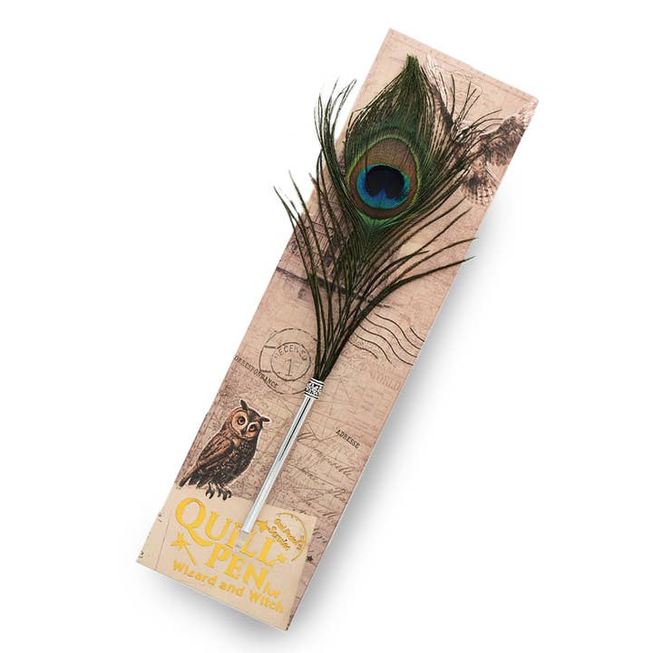 Pack de 10 stylos à bille Quill sur carte de support - Paon pour la vente par Mad Witch Ltd