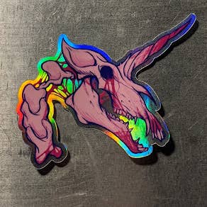 Goodbye Zach - Wholesale Phone & Laptop Stickers - Unicorn Skull Holographic Sticker