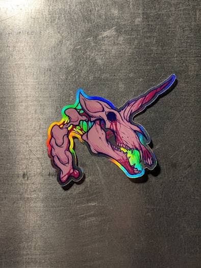 Unicorn Skull Holographic Sticker for wholesale by Goodbye Zach