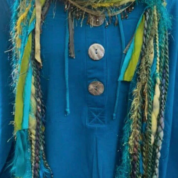 Scarves of Westwood - Wholesale Scarf - Women's - Turquoise and Olive Scarf with Hand Dyed Ribbon - Artisan