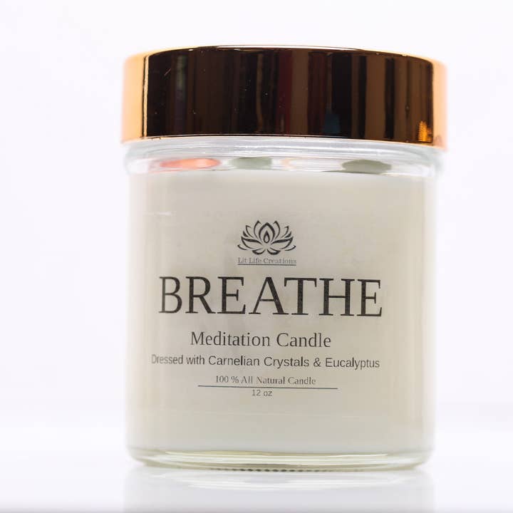 Breathe-Eucalyptus-12oz Meditation Candle ( 100% Soy) for wholesale by Lit Life Creations