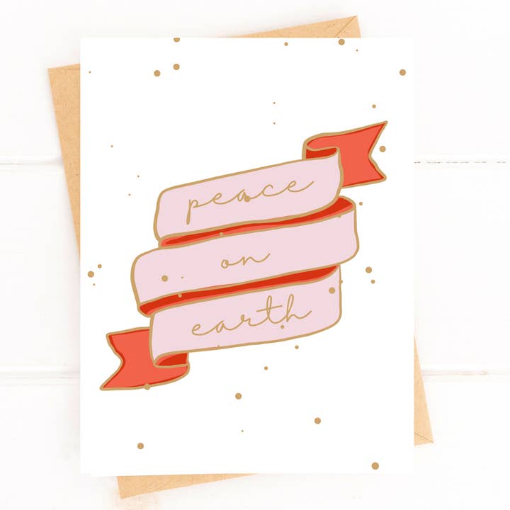 Five Dot Post - Venta al por mayor Tarjetas de felicitación de Navidad - Tarjeta de Navidad dulce, tarjeta navideña con pancarta rosa de Peace on Earth