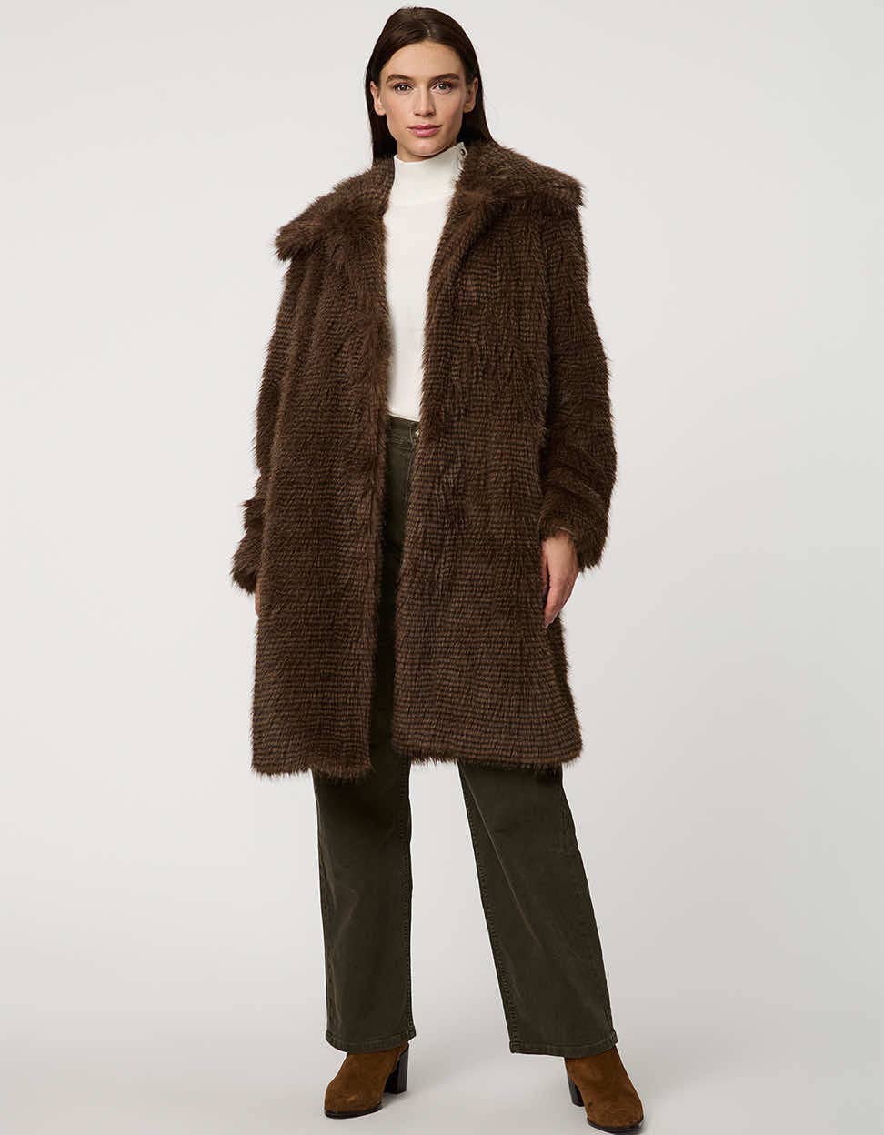Brown Mix Whitman Faux Fur Coat for wholesale on Faire0