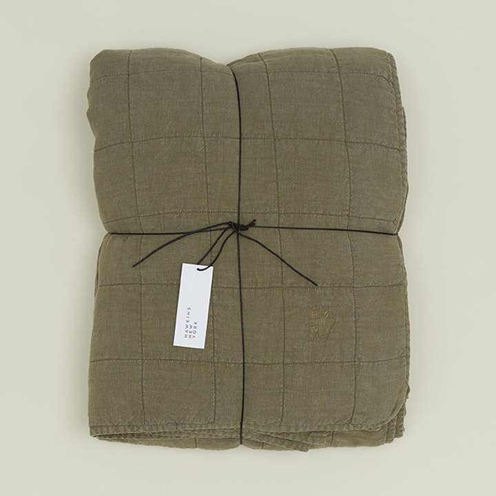 EDREDÓN DE LINO SENCILLO - OLIVA para venta al por mayor de Hawkins New York