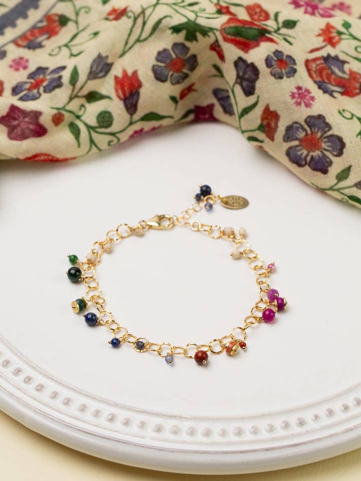 Forget Me Not 7.5-8.5" Red Jasper, Fuchsia Jade, Lapis Lazuli Simple Bracelet for wholesale by Anne Vaughan Designs Jewelry