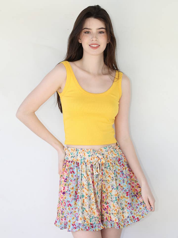 ANGIE - Wholesale Shorts - Women's - BS878-A814 TWIN PRINT ELASTIC WAIST WITH TIE SHORTS