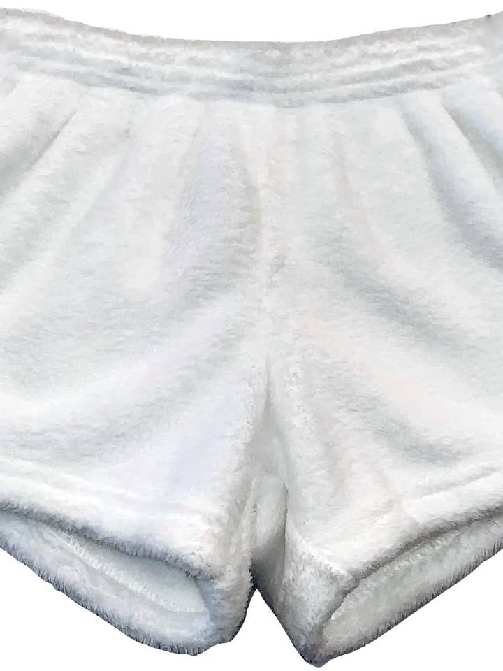 Fuzzy White Pajama Shorts for wholesale by Made With Love & Kisses
