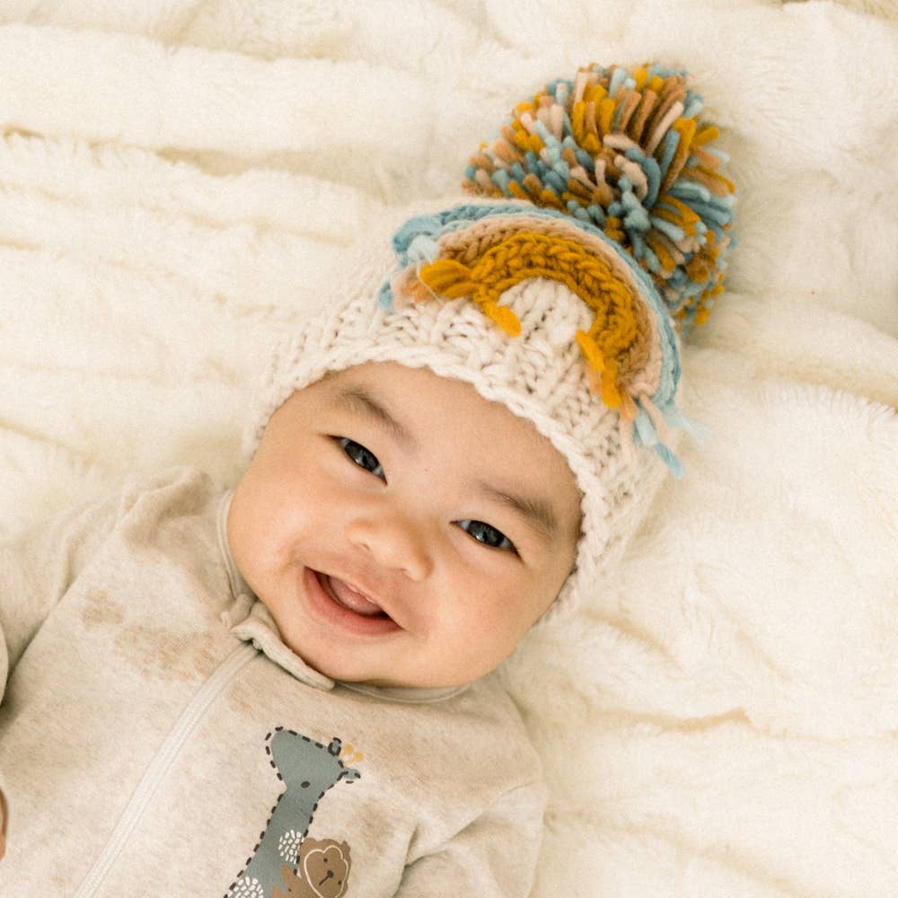Huggalugs - Vente Bonnet – enfant - Bonnet en tricot arc-en-ciel bleu sarcelle pour bébés et enfants - SOLDES2