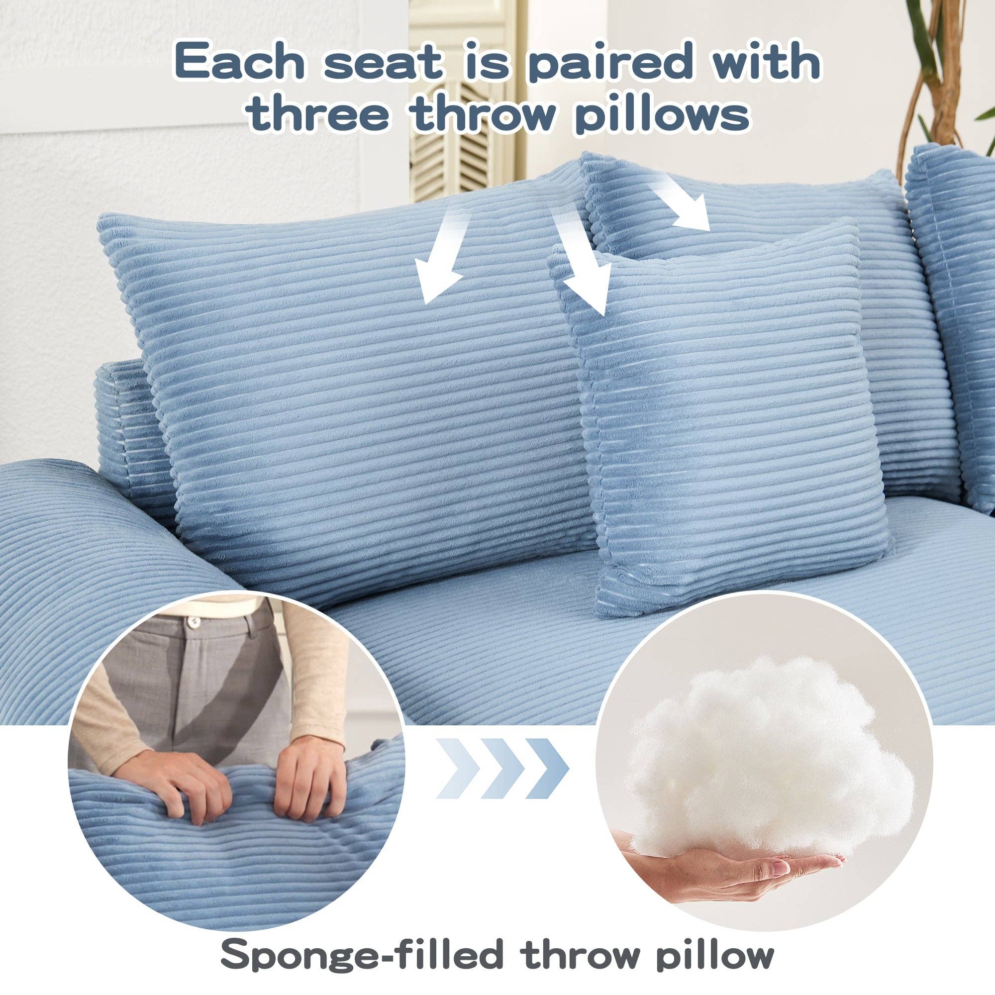 39F Inc. - Wholesale Sofa - Oversized Blue Cloud Modular Sectional Couch (13 Pillows)8