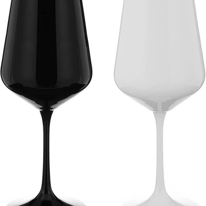 DIAMANTE - Wholesale Wine Glass - Black And White Painted Wine Glasses Pair - Matching Crysta1