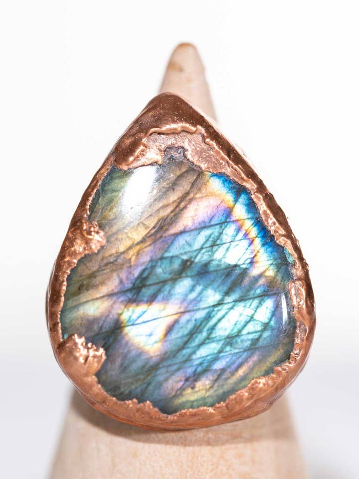 Rainbow Labradorite Statement Ring size 8 1/2 for wholesale by Silver Coast Designs