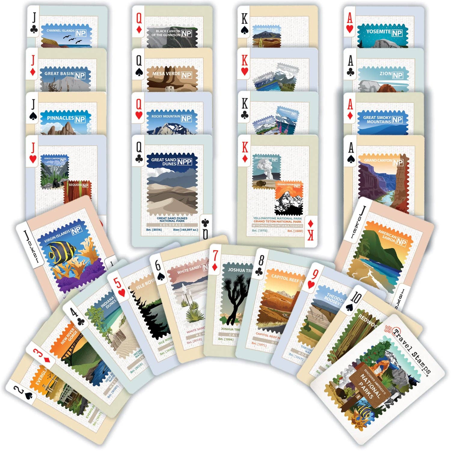 Masterpieces Puzzles - Wholesale Playing Cards - National Parks Travel Stamps Playing Cards1
