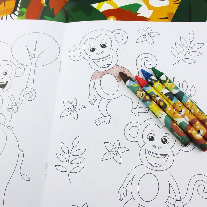 Tiny Mills – wholesale Målarbok - Barn och baby – Zoo Jungle Safari Djur Målarböcker med kritor Party2