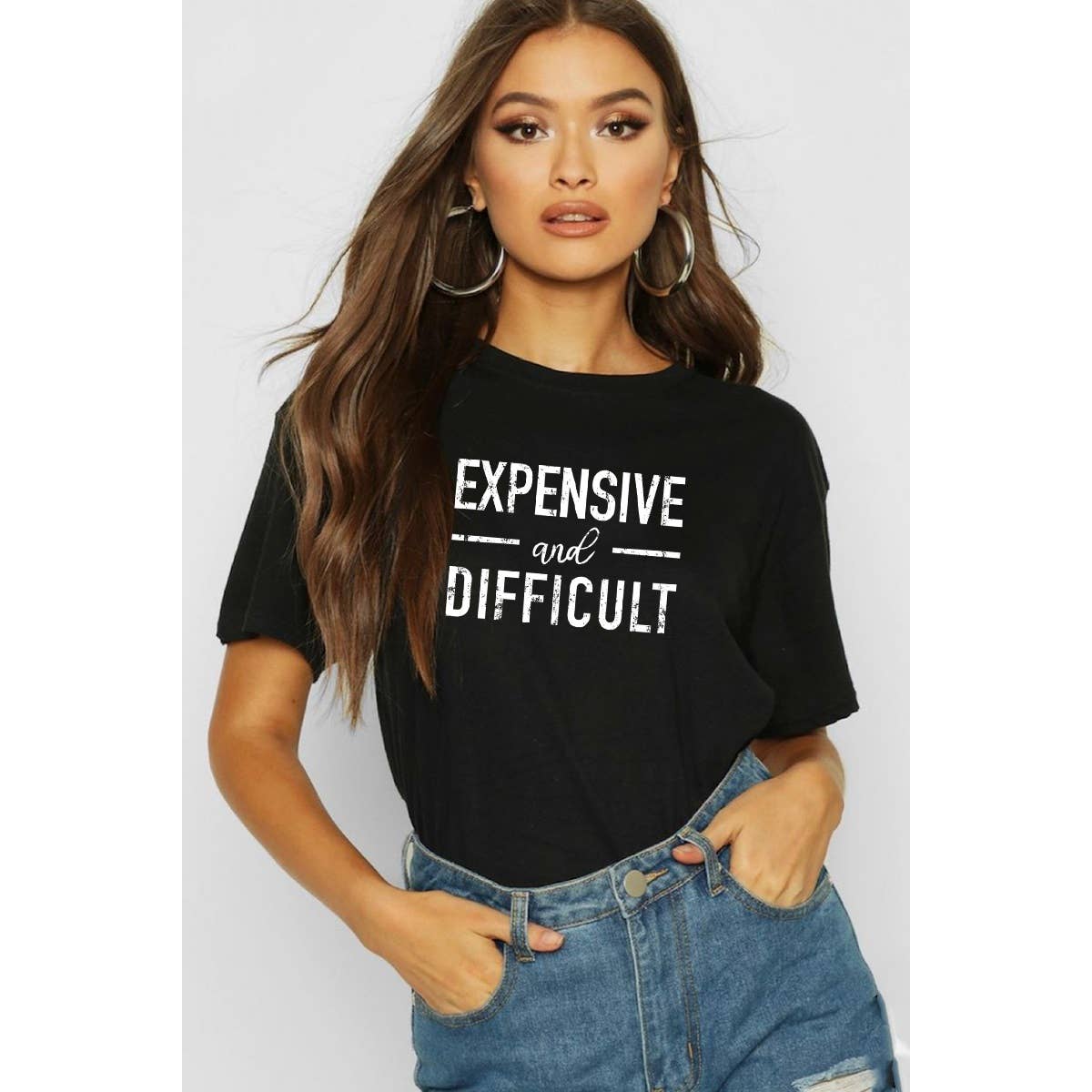 nobarand - Wholesale Screen Printed T-Shirt - Women's - EXPENSIVE DIFFICULT GRAPHIC TEE0