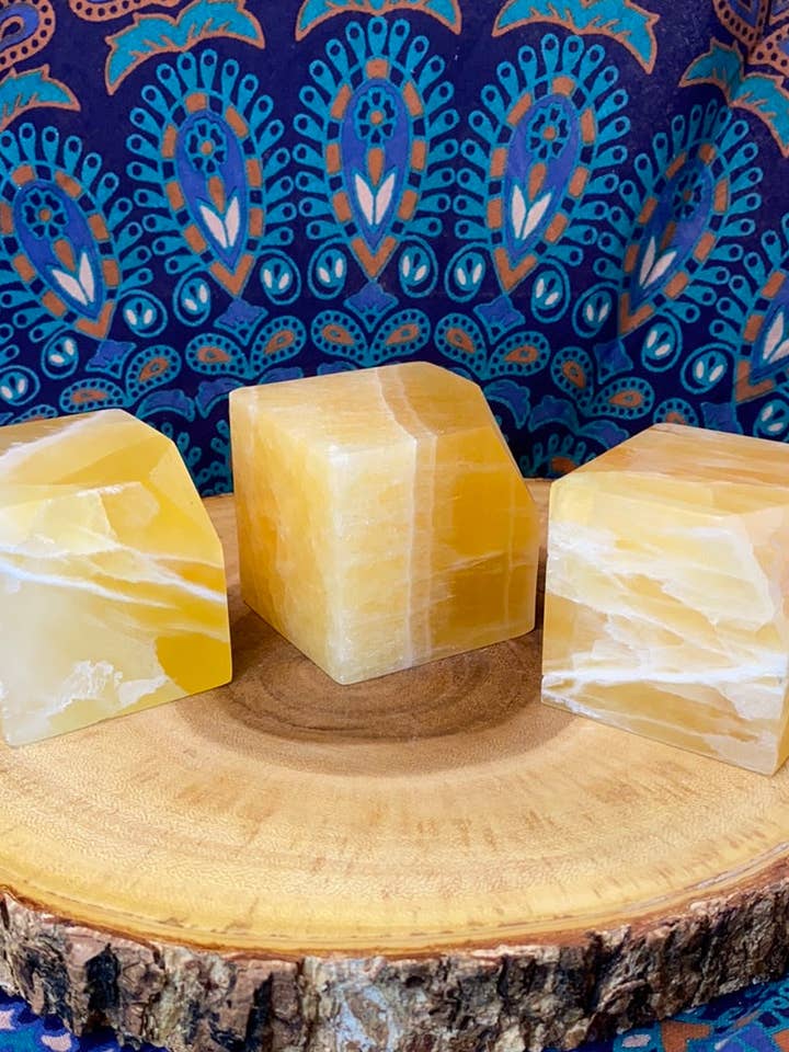 Yellow Calcite Polished Cubes for wholesale by Moonbeam Healing