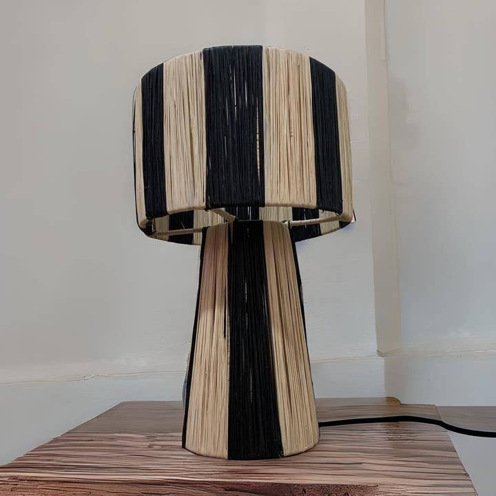 HandHappiness - Wholesale Accent/Desk Lamp - Raffia Lamp with Natural and Black Lampshade - Moroccan5