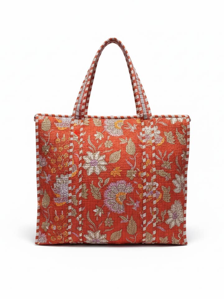 Grace Print Quilted Zipper Tote, Red (Medium) for wholesale by NIBI MTK