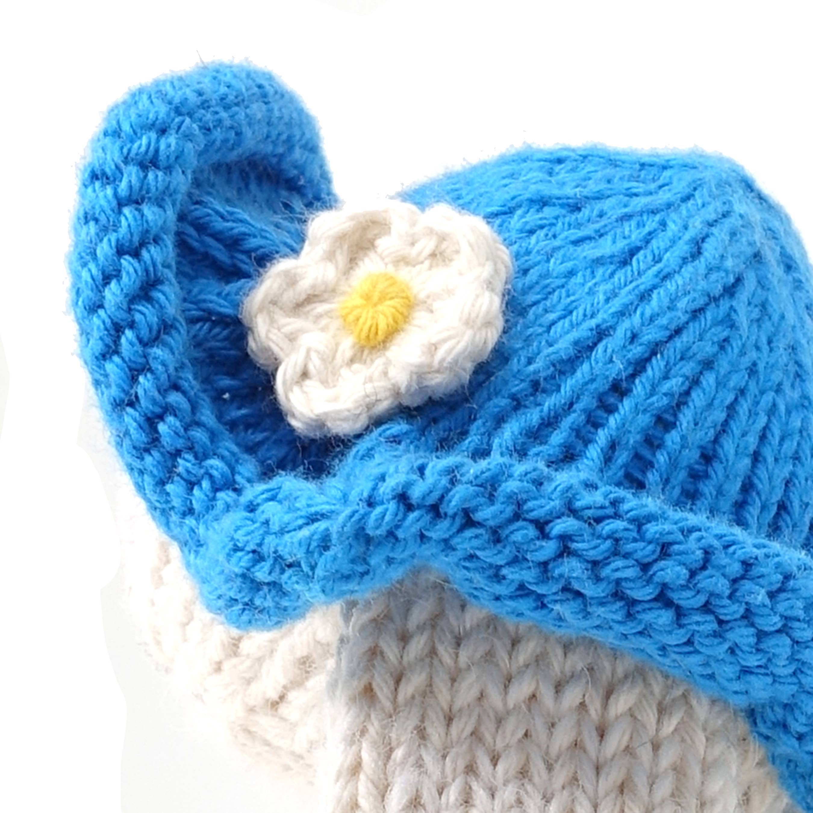 Melange Collection - Wholesale Knuffels - Kinderen en baby - Handgemaakte Gebreide Witte Konijn met Blauwe Zonnehoed Speelgoed2